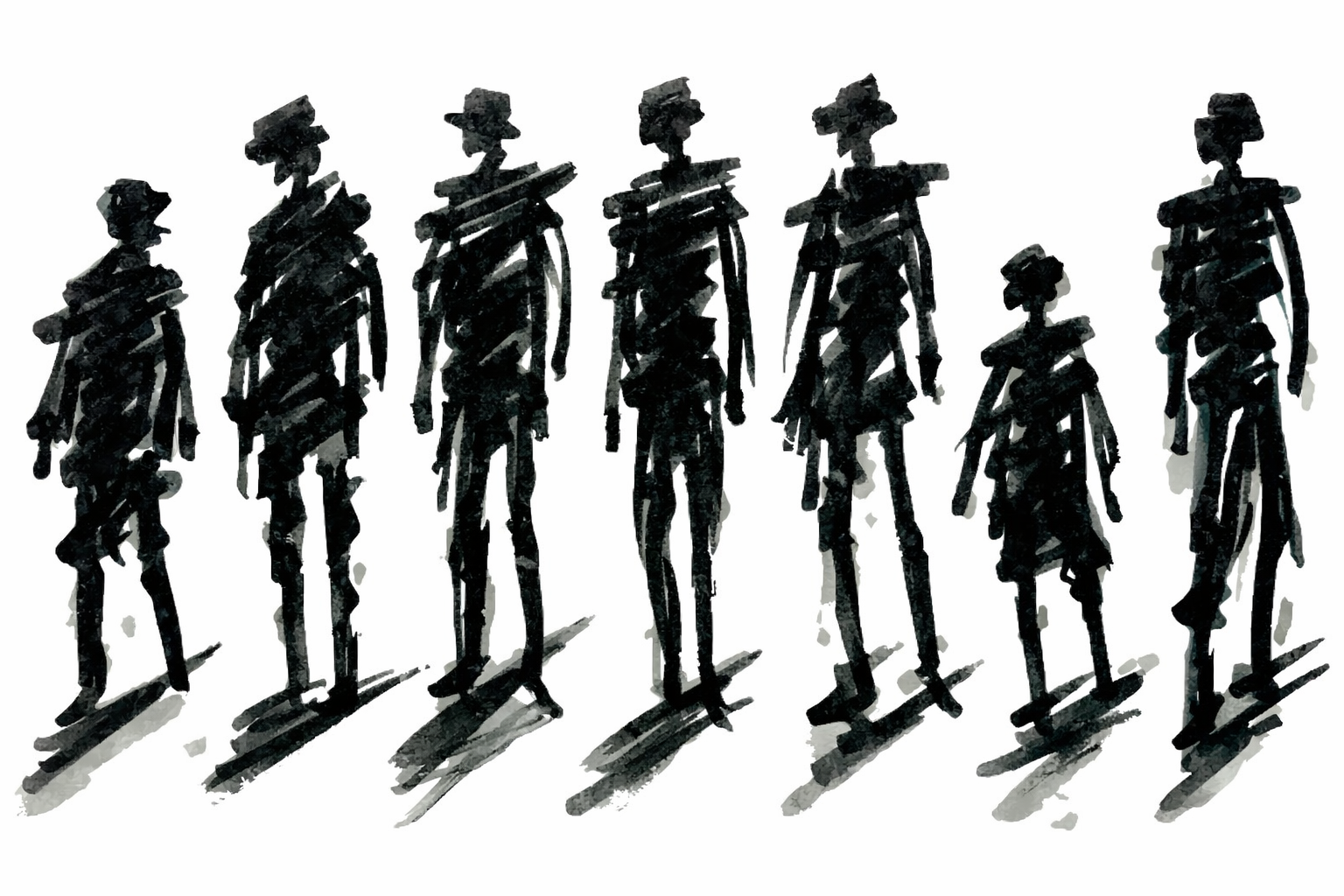 Abstract motion of seven figures